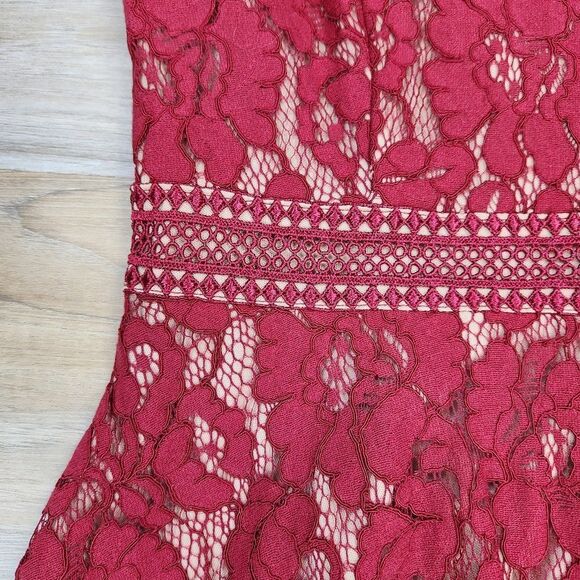 🩵NWT Miss May Cranberry Lace Nude Illusion Dress Medium - Picture 8 of 12